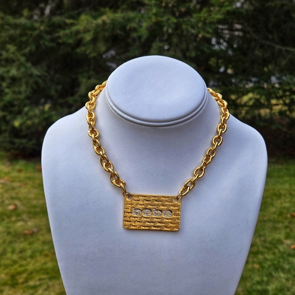 bebe Jewelry - Bebe Gold Tone Chain Necklace Amour Plate Necklace NWT